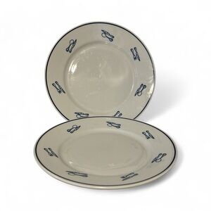 Rosanna Imports Blue Utensil Pattern Plates Set of 2 Poland Flatware Motif 10.5”